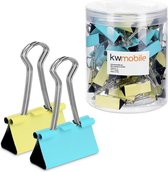 kwmobile papierklemmen - Set van 50 fold back clips - 32 mm - Medium foldback klemmen - Paperclips - Knijpers voor papieren - Geel/Mintgroen