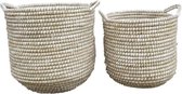 Mand S/2  zeegras naturel wit zwart Ø38x35+Ø43x45 cm