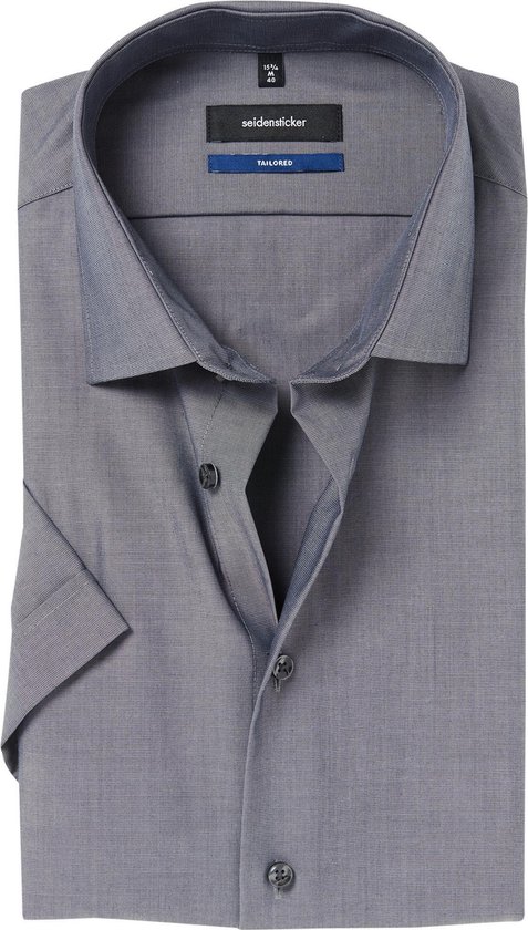 Seidensticker shaped fit overhemd - korte mouw - antraciet fil a fil - Strijkvrij - Boordmaat: 43