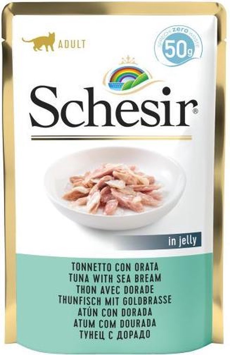 Schesir Adult in Jelly - Natvoer Kat - Tonijn & Goudbrasem - Aanvullend - 24 x 50g