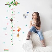 Muursticker Kinderkamer - Groeimeter - Wand Decoratie - Aapjes en Olifantje - 170 x 100 cm