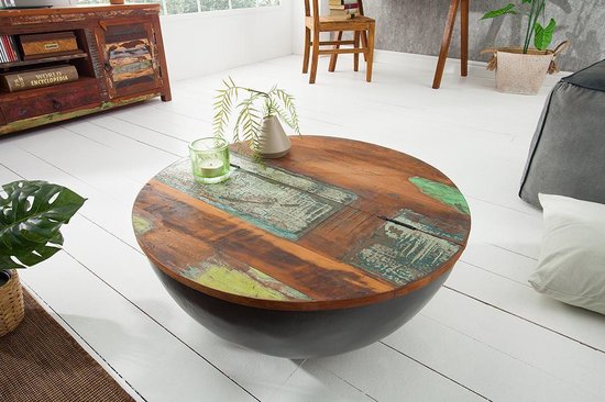 Table basse JAKARTA 70 cm grise ronde fabriquée à partir de bateaux de  pêche recyclés | bol.com