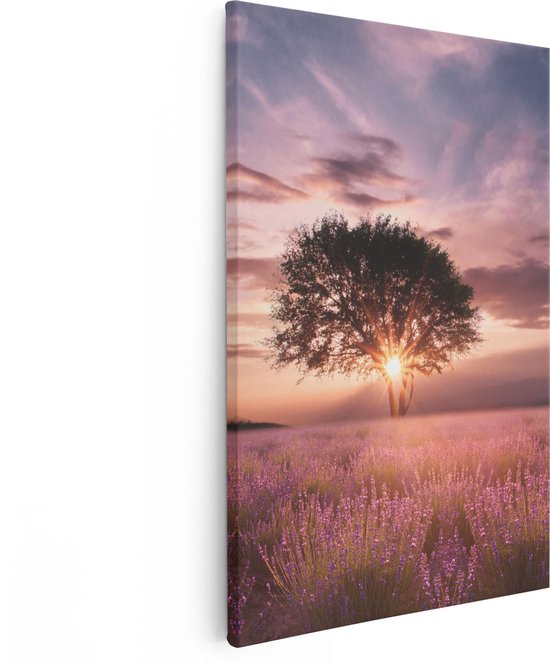 Artaza Canvas Schilderij Bloemenveld Met Lavendel Bij Zonsondergang - 80x120 - Groot - Foto Op Canvas - Canvas Print