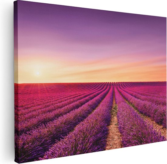 Artaza Canvas Schilderij Paarse Lavendel Bloemenveld - 80x60 - Foto Op Canvas - Canvas Print