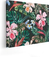 Artaza Canvas Schilderij Getekende Tropische Bloemen - Abstract - 100x80 - Groot - Foto Op Canvas - Canvas Print
