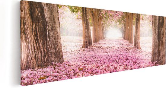 Artaza - Peinture sur toile - Tunnel d' Arbres romantiques avec oeillets roses - 60x20 - Photo sur toile - Impression sur toile