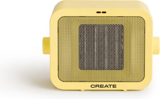 CREATE/WARM BOX/Keramische Ruimteverwarming Geel/Draagbare Kachel / 1500 W, Instelbare Thermostaat, 2 Vermogensstanden, PTC Verwarmde Luchtverwarming, Oververhittingsbeveiliging
