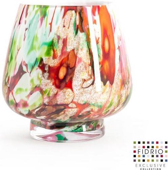 Design vaas Milano medium - Fidrio MIXED COLOURS - glas, mondgeblazen bloemenvaas - diameter 14 cm hoogte 20 cm
