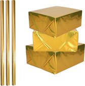 3x Rollen inpakpapier / cadeaufolie metallic goud 200 x 70 cm - kadofolie / cadeaupapier