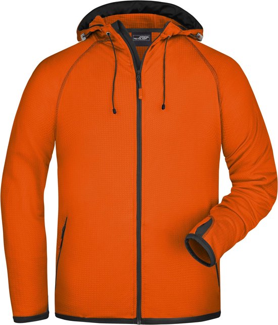 Oranje heren fleece jasje met capuchon 2XL