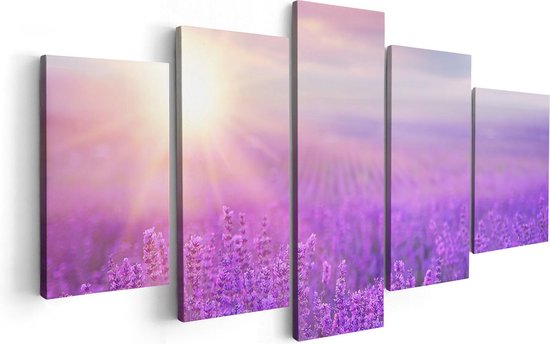Pentaptyque Artaza - Peinture sur toile - Champ de fleurs avec Lavande violette - 100x50 - Photo sur toile - Impression sur toile