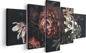 Artaza Canvas Schilderij Vijfluik Bloemen Op Een Zwart Achtergrond - 100x50 - Foto Op Canvas - Canvas Print