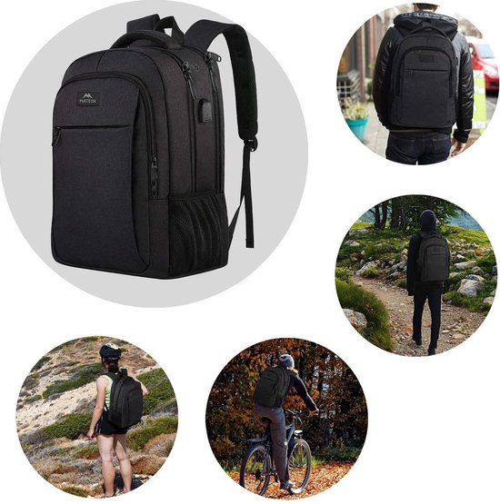 femmes et hommes, sac à dos scolaire, pour sac à dos pour ordinateur portable 15,6 pouces étanche, avec port de chargement USB, Oxford, 35L noir