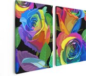 Artaza Canvas Schilderij Tweeluik Kleurrijke Rozen - Bloemen - Abstract - 80x60 - Foto Op Canvas - Canvas Print