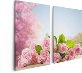 Artaza Canvas Schilderij Tweeluik Boeket Roze Rozen Bloemen - 80x60 - Foto Op Canvas - Canvas Print