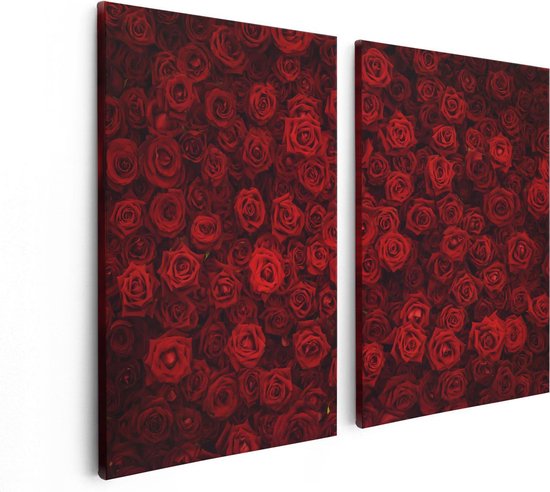 Artaza Canvas Schilderij Tweeluik Rode Rozen Achtergrond - 80x60 - Foto Op Canvas - Canvas Print