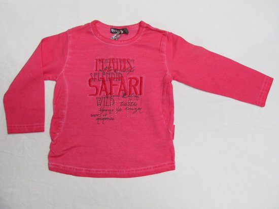 Dirkje , meisje, t-shirt lange mouw , hard roze safari , 110- 5 jaar