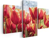 Artaza Canvas Schilderij Drieluik Oranje Rode Tulpen  - 90x60 - Foto Op Canvas - Canvas Print