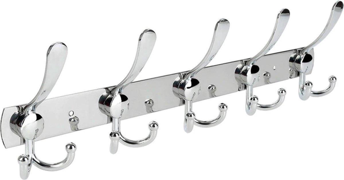 Cicon Kapstok 15 haaks - Chroom RVS Wandkapstok voor aan de muur - Kapstokken - Met zilverkleurige Wandhaken - Inclusief bevestigingsmateriaal