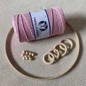 Macramé Pakket | 200 METER | Nude Roze | Starter Set | Ringen | Kralen | Hout | Macramé Touw | 3mm | 100% Katoen | Macramé | Decoratie | DIY | Doe Het Zelf | Wandkleed | Dromenvang