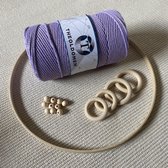 Macramé Pakket | 200 METER | Lichtpaars | Starter Set | Ringen | Kralen | Hout | Macramé Touw | 3mm | 100% Katoen | Macramé | Decoratie | DIY | Doe Het Zelf | Wandkleed | Dromenvan