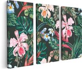 Artaza Canvas Schilderij Drieluik Getekende Tropische Bloemen - Abstract - 120x80 - Foto Op Canvas - Canvas Print