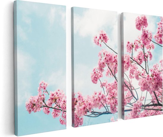 Artaza - Triptyque de peinture sur toile - Arbre à fleurs rose - Fleurs - 120x80 - Photo sur toile - Impression sur toile