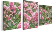 Artaza - Toile Peinture Triptyque - Champ De Fleurs De Roses Roses - 120x60 - Photo Sur Toile - Impression Sur Toile