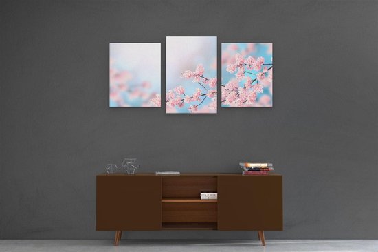 Artaza - Triptyque de peinture sur toile - Fleurs roses en Fleurs - 120x60 - Photo sur toile - Impression sur toile