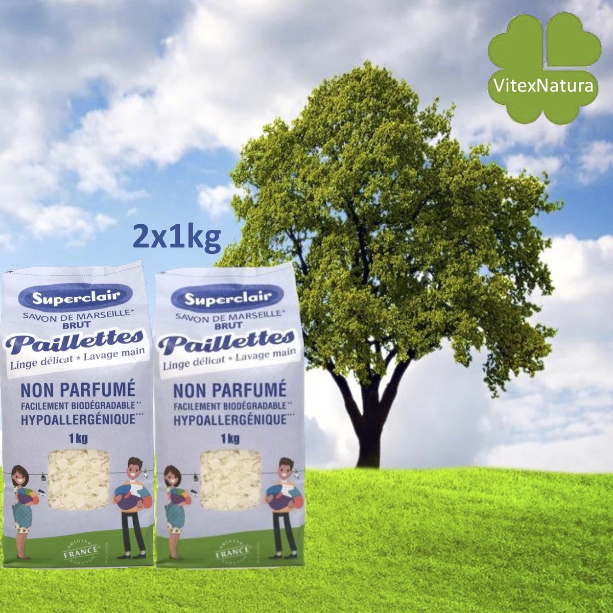 Goedkoopste SUPERCLAIR ZEEPVLOKKEN NATUREL 2x 1kg | Zonder geur Zonder kleur | Met Eco Cert KEURMERK | Multifunctioneel