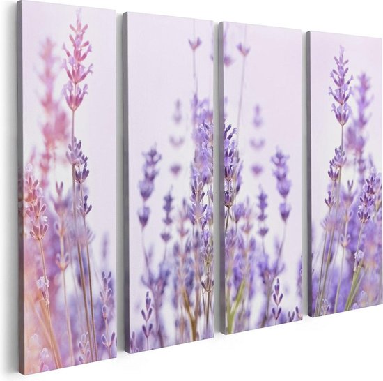 Artaza Canvas Schilderij Vierluik Paarse Lavendel Bloemen  - 80x60 - Foto Op Canvas - Canvas Print