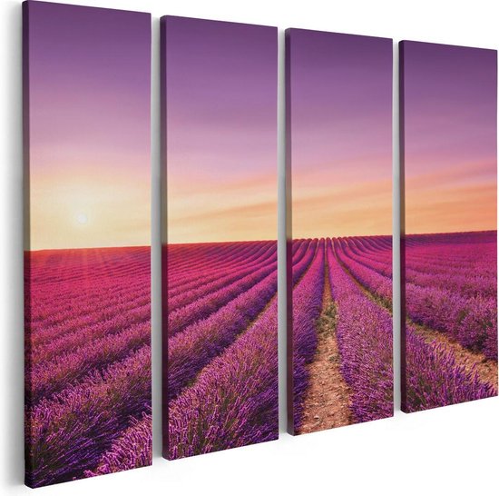 Artaza Canvas Schilderij Vierluik Paarse Lavendel Bloemenveld - 80x60 - Foto Op Canvas - Canvas Print