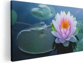 Artaza Canvas Schilderij Roze Lotusbloem Met Waterlelies  - 60x30 - Foto Op Canvas - Canvas Print