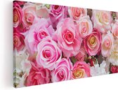 Artaza Canvas Schilderij Roze Rozen Achtergrond - Bloemen - 40x20 - Klein - Foto Op Canvas - Canvas Print