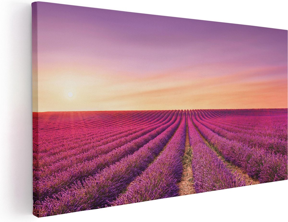Artaza Canvas Schilderij Paarse Lavendel Bloemenveld - 40x20 - Klein - Foto Op Canvas - Canvas Print