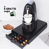 Luxe Nespresso capsule houder met lade | Met 5 GRATIS koffiecups | Capsulehouder | Espresso koffie | Cup houder | Koffiecups houder | Voor 50 capsules | Zwart
