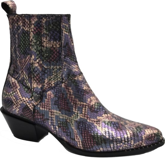 Floris van Bommel Chelsea Westernlaars – Leren Enkellaarsje – Groen/Paars -  Dames – | bol.com