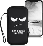 kwmobile hoesje voor smartphones XL - 6,7/6,8" - hoes van Neopreen - Don't Touch My Phone design - wit / zwart - binnenmaat 17,2 x 8,4 cm
