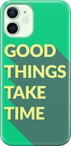 Apple iPhone 12 Mini Telefoonhoesje - Premium Hardcase Hoesje - Dun en stevig plastic - Met Quote - Good Things - Groen