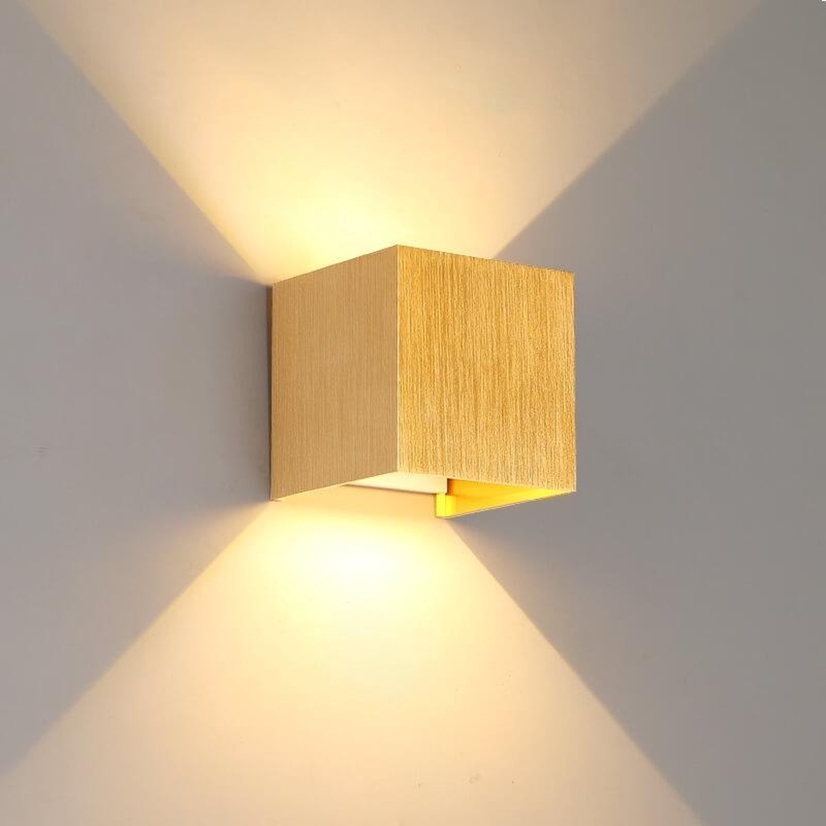 Wandlamp LED Design - Up-downlight - Goud - 12W - 2700K - Dimbaar - Industrieel Modern Kubus - Geschikt voor Binnen- en Buitenverlichting