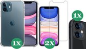 iPhone 11 Hoesje Transparant Shock Case - 1x Hoesje voor Apple iPhone 11 + 2x Screenprotector Glas + 1x Camera Screen Protector