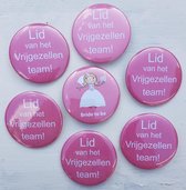 7x Button Lid van het Vrijgezellenteam roze en 1x Bride to Be roze - vrijgezellenfeest - bride to be - button - trouwen