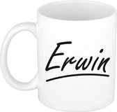 Erwin naam cadeau mok / beker met sierlijke letters - Cadeau collega/ vaderdag/ verjaardag of persoonlijke voornaam mok werknemers