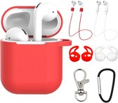 Studio Air® Airpods Hoesje Siliconen Case - Luxe Set met 7 items - Soepel Airpod Hoesje - Rood
