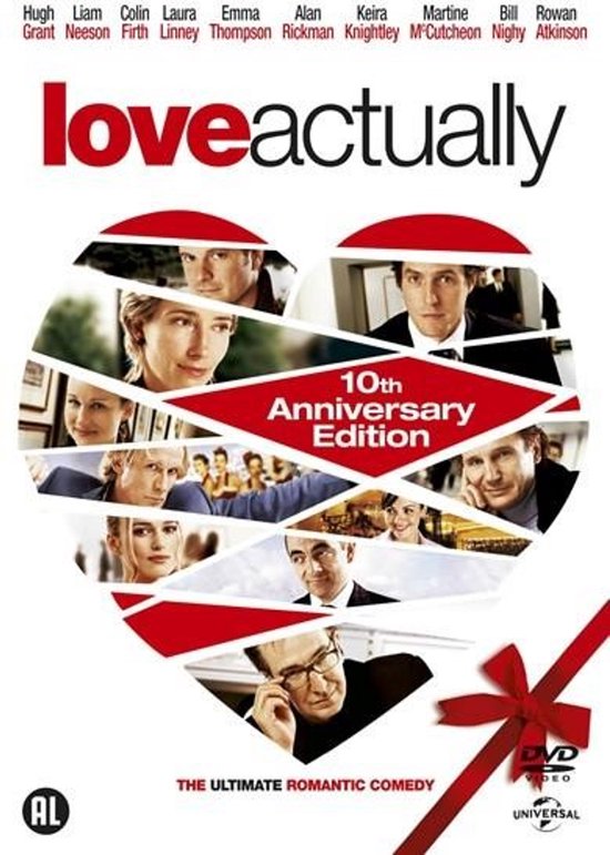 DVD hoes van Love Actually, 10th Anniversary Edition. Met de gezichten van acteurs Hugh Grant, Liam Neeson, Colin Firth, Laura Linney, Emma Thompson, Alan Rickman, Keira Knightley, Martine McCutcheon, Bill Nighy, Rowan Atkinson.