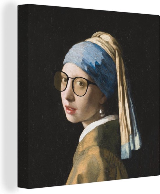 Canvas Schilderij Meisje met de parel - Vermeer - Bril - 20x20 cm - Wanddecoratie