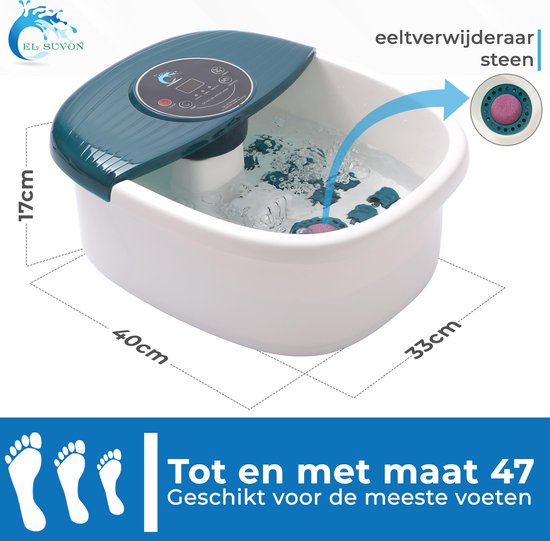 El suvon® Voetenbad met Eeltverwijderaar - Voetenbaden - Elektrisch Verwarmd Voetenbaden met massage Rollers - Voetmassage met zoutbad - Tot 48° graden - Bubbelstraal - Voetenbaden