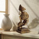 Sculptuur - zwijgend gezicht - Luxe Beeld- Zwijgen is goud - brons