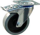 Zwenkwiel met rem - 160 mm - Elastisch grijs rubberen band - Kunststof velg