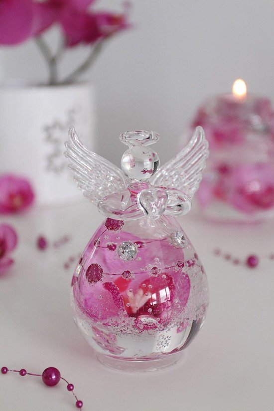 Verre cristal ange gardien Fleurs exclusives ange rose 10 cm de haut